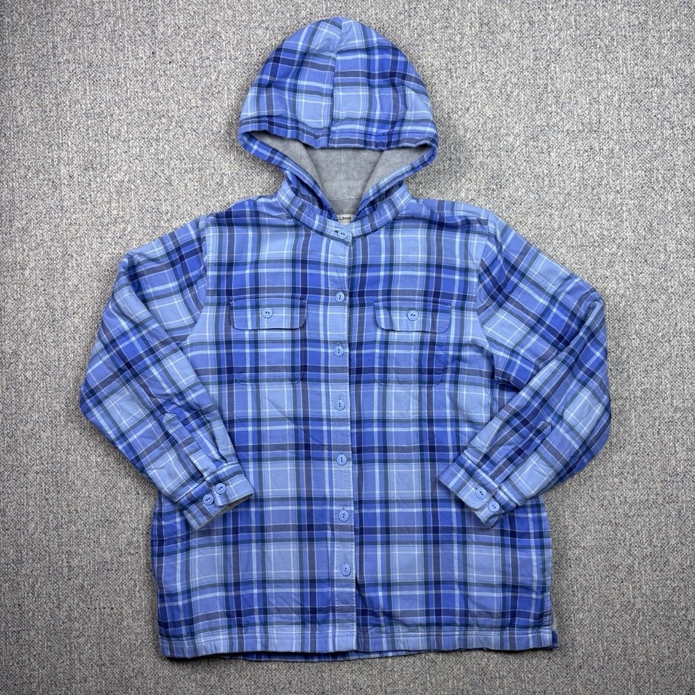 Vintage L.L. Bean Blue Plaid Sherpa Lined Flannel Button-Up Shacket Size M P